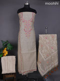 Beige and Pink Orange Linen Dress Material With Embroidery Work