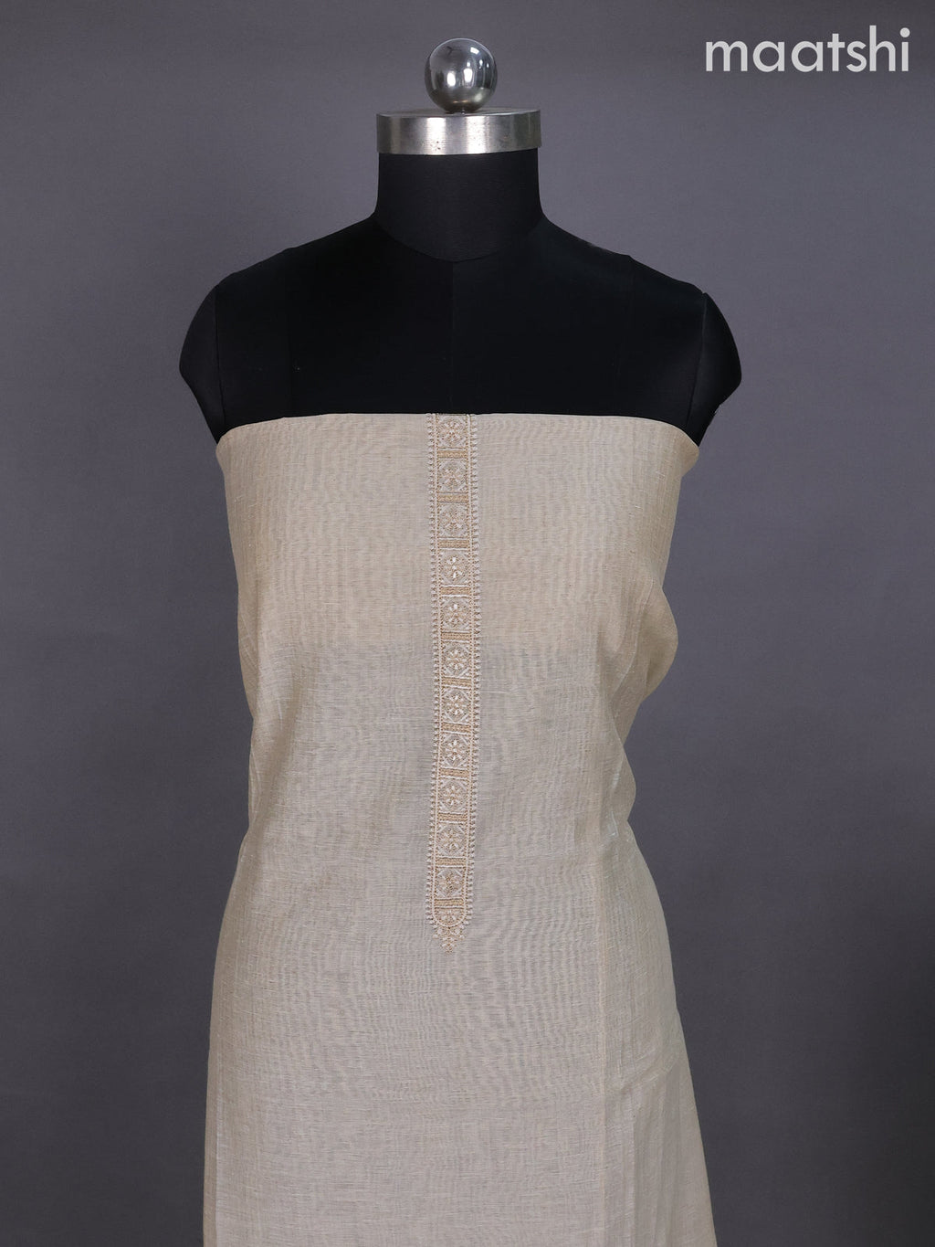 Beige and Peach Shade Linen Dress Material With Embroidery Work