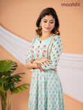 Pure muslin floor length dress teal green with allover prints & embroidery neck pattern without pant