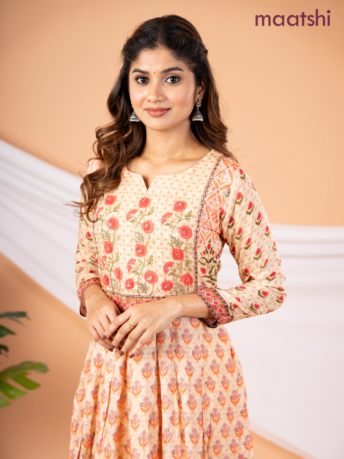 Pure muslin floor length dress sandal with allover prints & embroidery neck pattern without pant