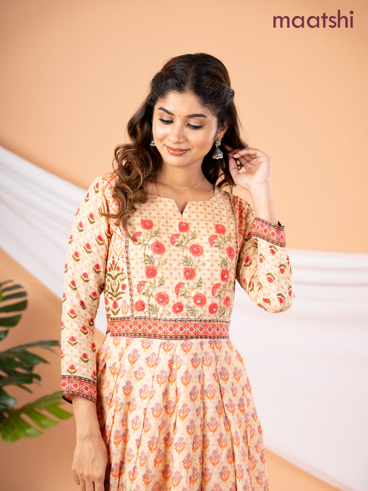 Pure muslin floor length dress sandal with allover prints & embroidery neck pattern without pant