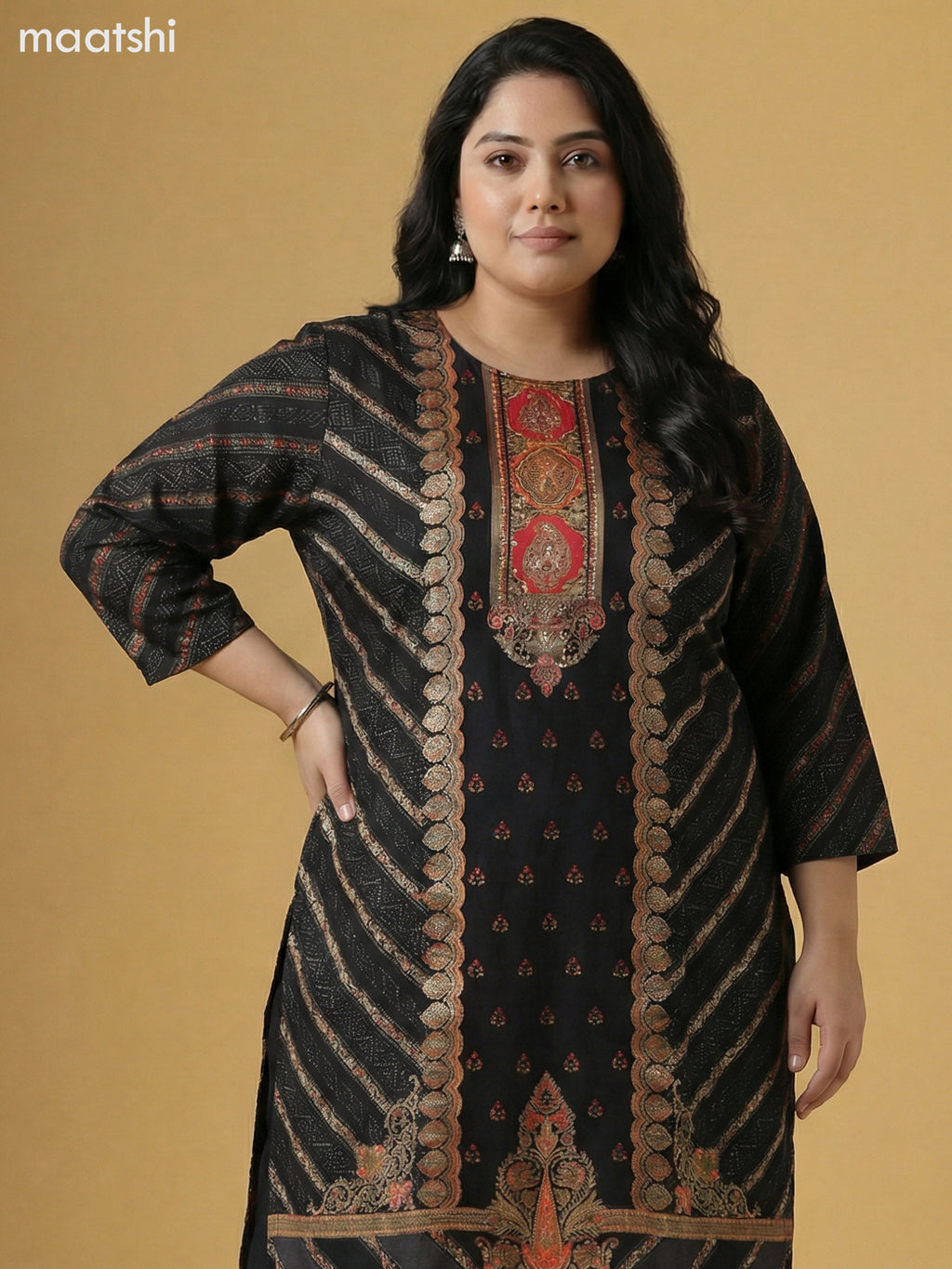 Black Art Tussar With Banarasi Style Straight Suit