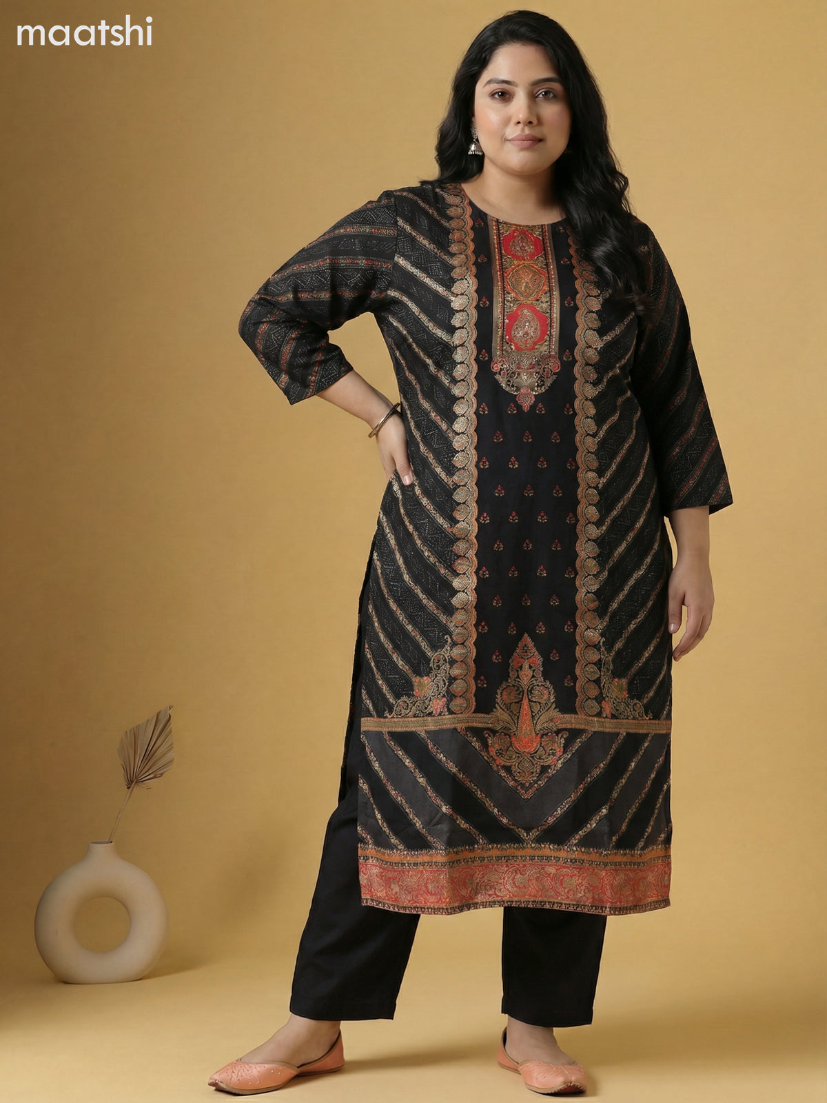 Black Art Tussar With Banarasi Style Straight Suit