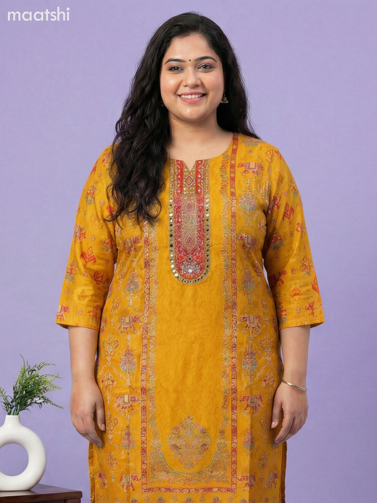 Mustard Yellow Art Tussar With Banarasi Style Straight Suit