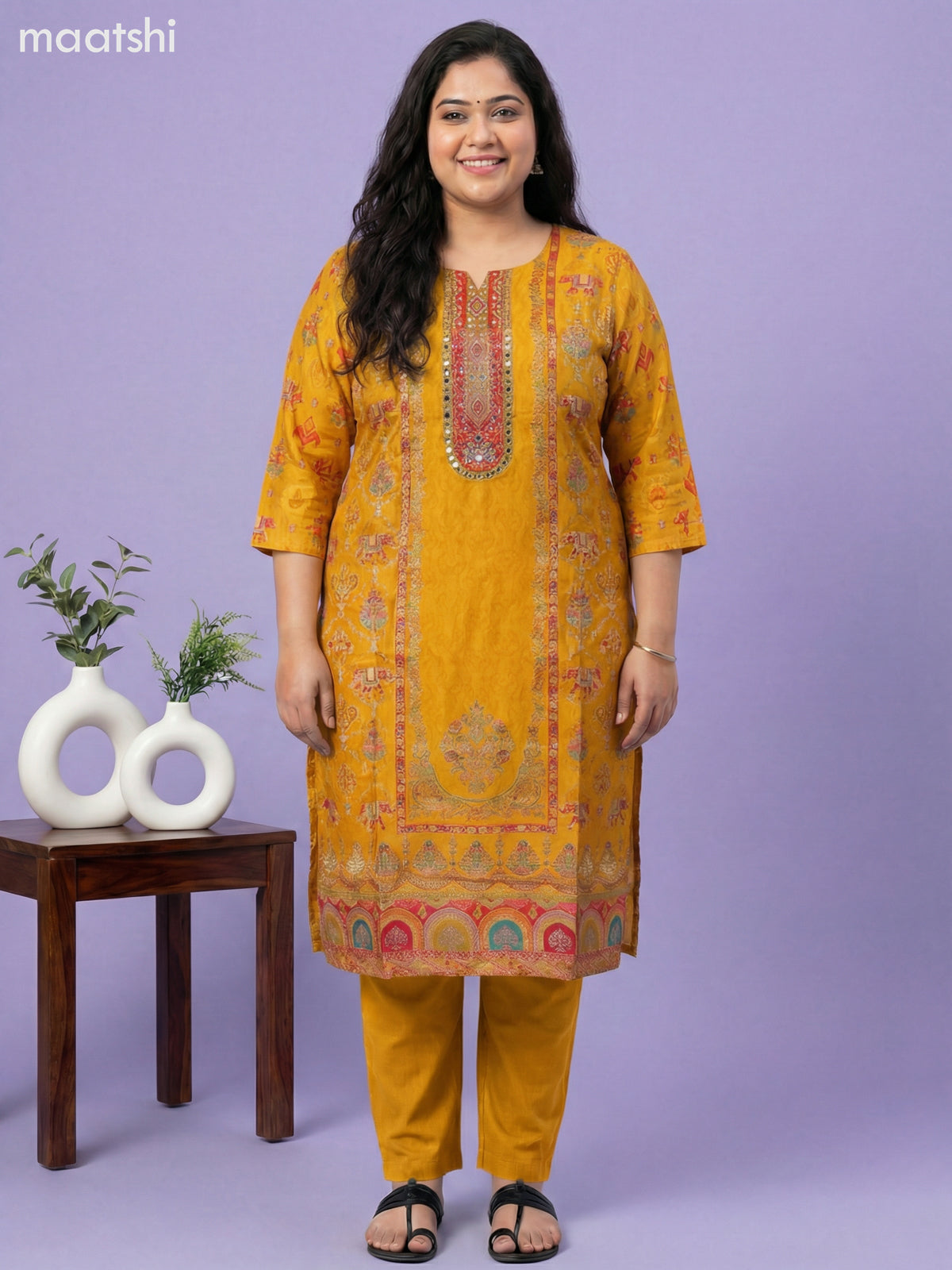 Mustard Yellow Art Tussar With Banarasi Style Straight Suit