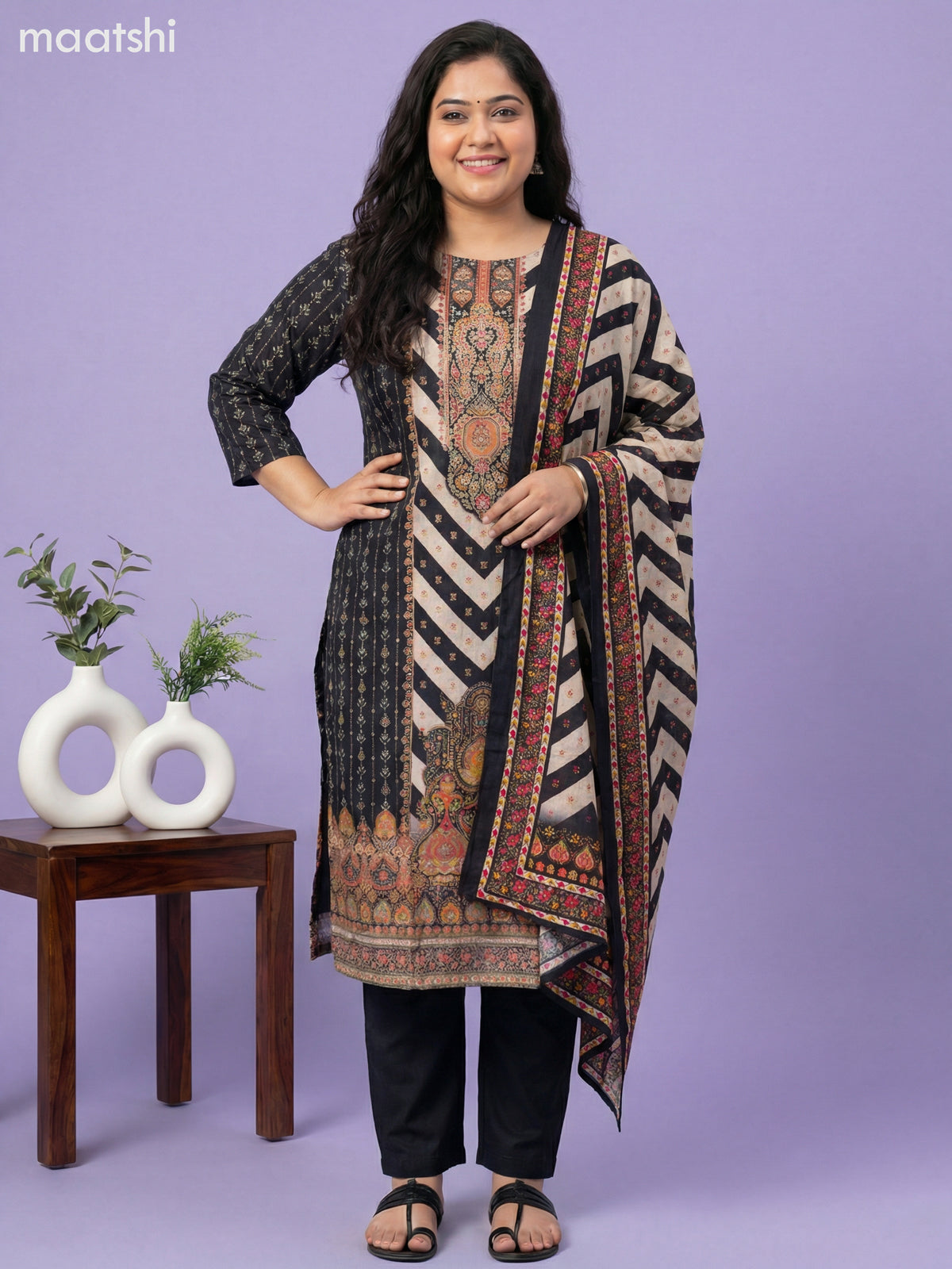 Black Art Tussar With Banarasi Style Straight Suit