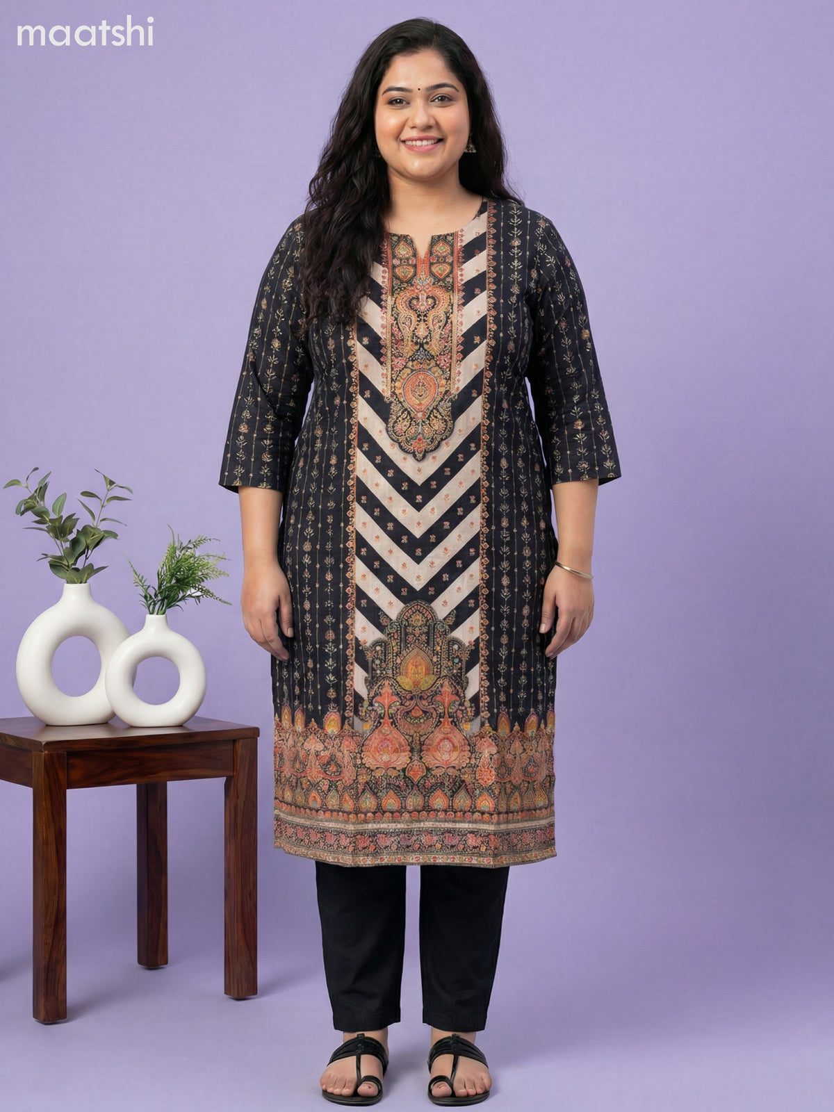 Black Art Tussar With Banarasi Style Straight Suit