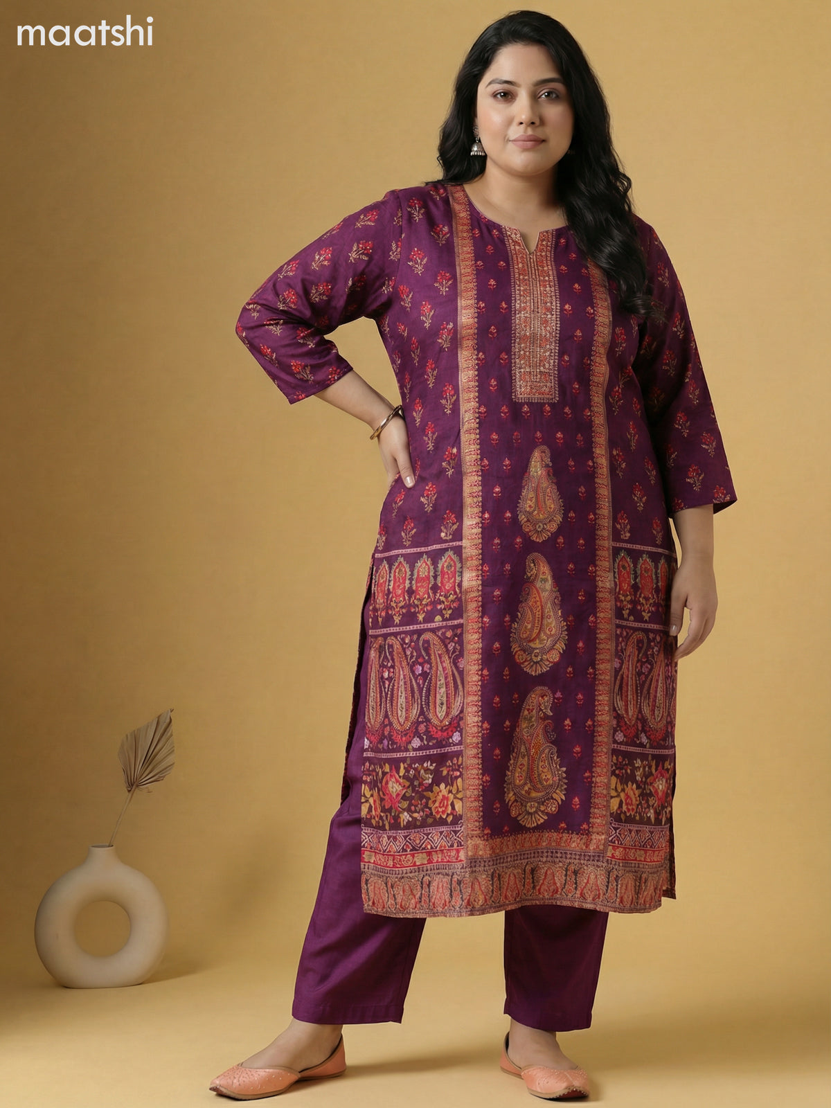Wine Shade Art Tussar With Banarasi Style Straight Suit