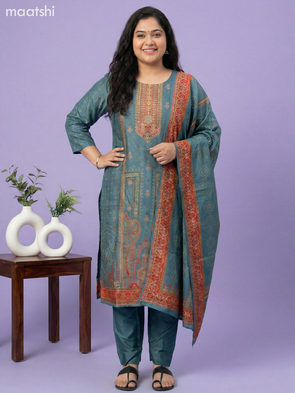 Grey Shade Art Tussar With Banarasi Style Straight Suit
