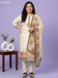 Cream Art Tussar With Banarasi Style Straight Suit