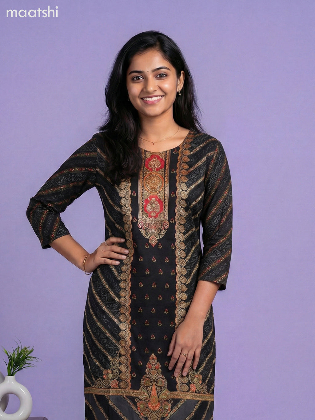 Black Art Tussar With Banarasi Style Straight Suit