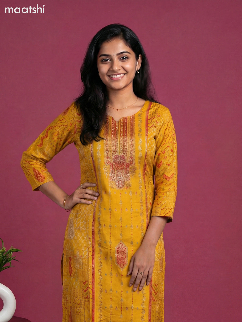 Mustard Yellow Art Tussar With Banarasi Style Straight Suit