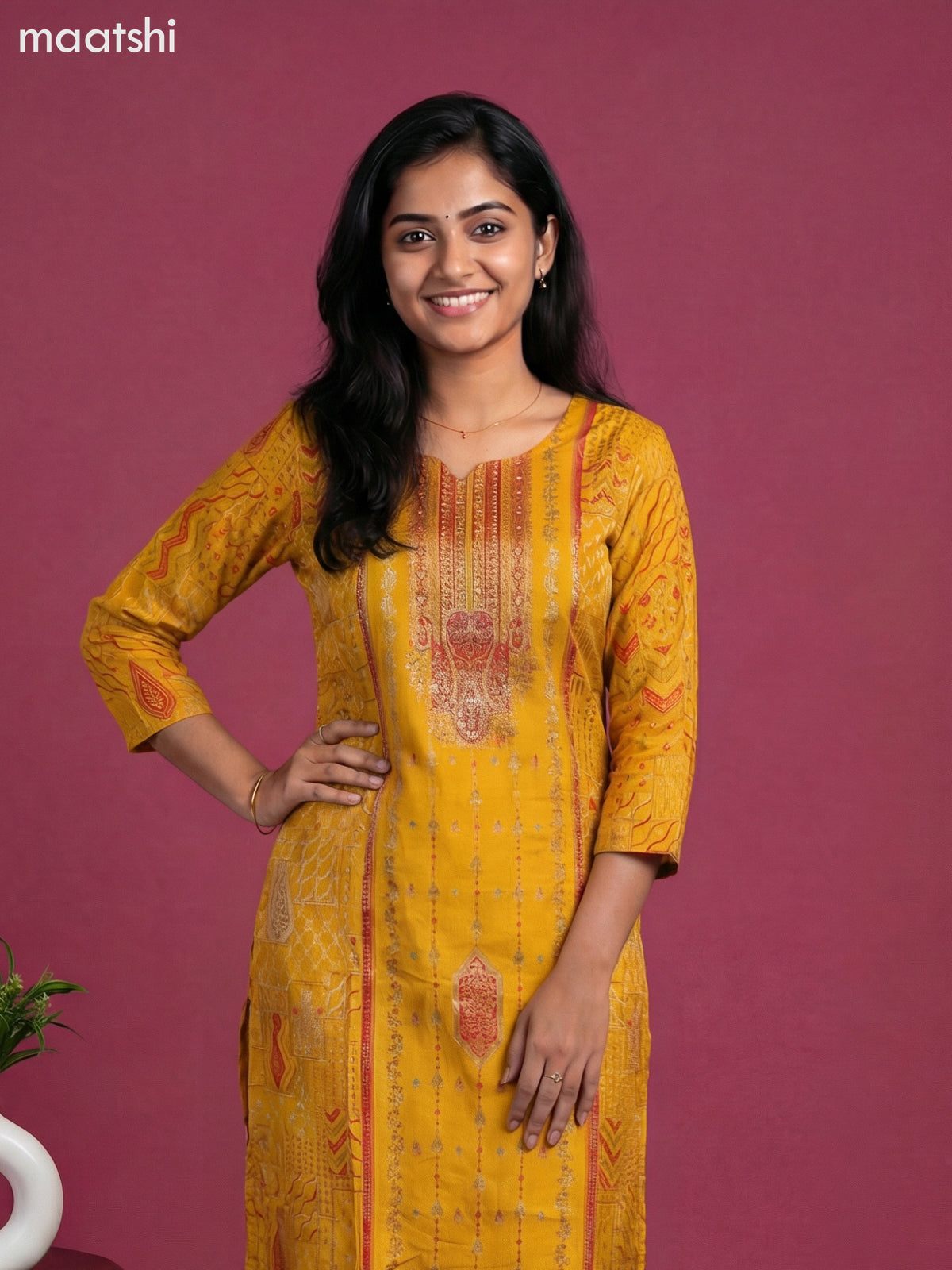 Mustard Yellow Art Tussar With Banarasi Style Straight Suit
