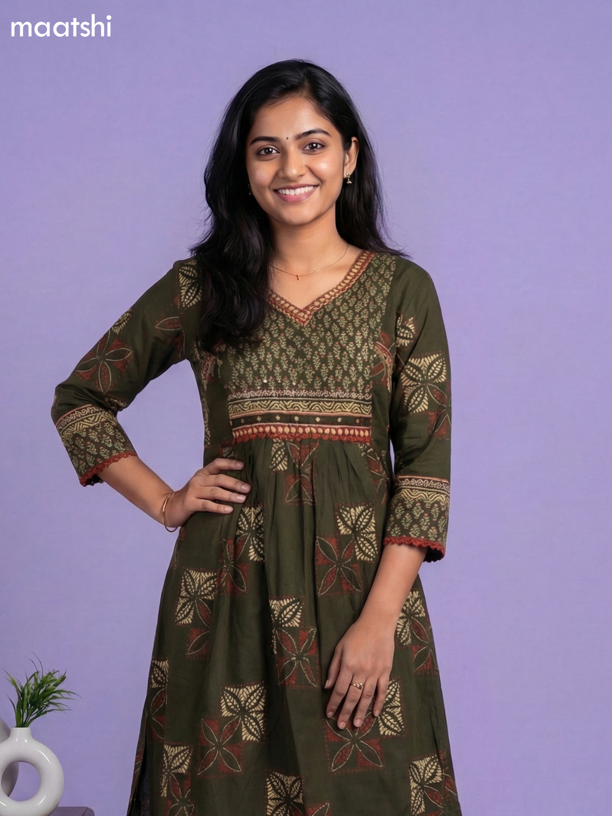 Dark Sap Green Cotton Printed A-Line Suit Maatshi Dark Sap Green Cotton Printed A-Line Suit Maatshi