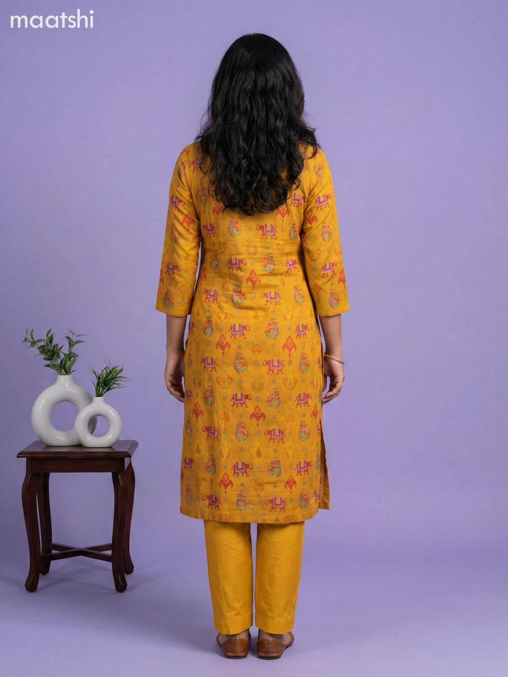 Mustard Yellow Art Tussar With Banarasi Style Straight Suit