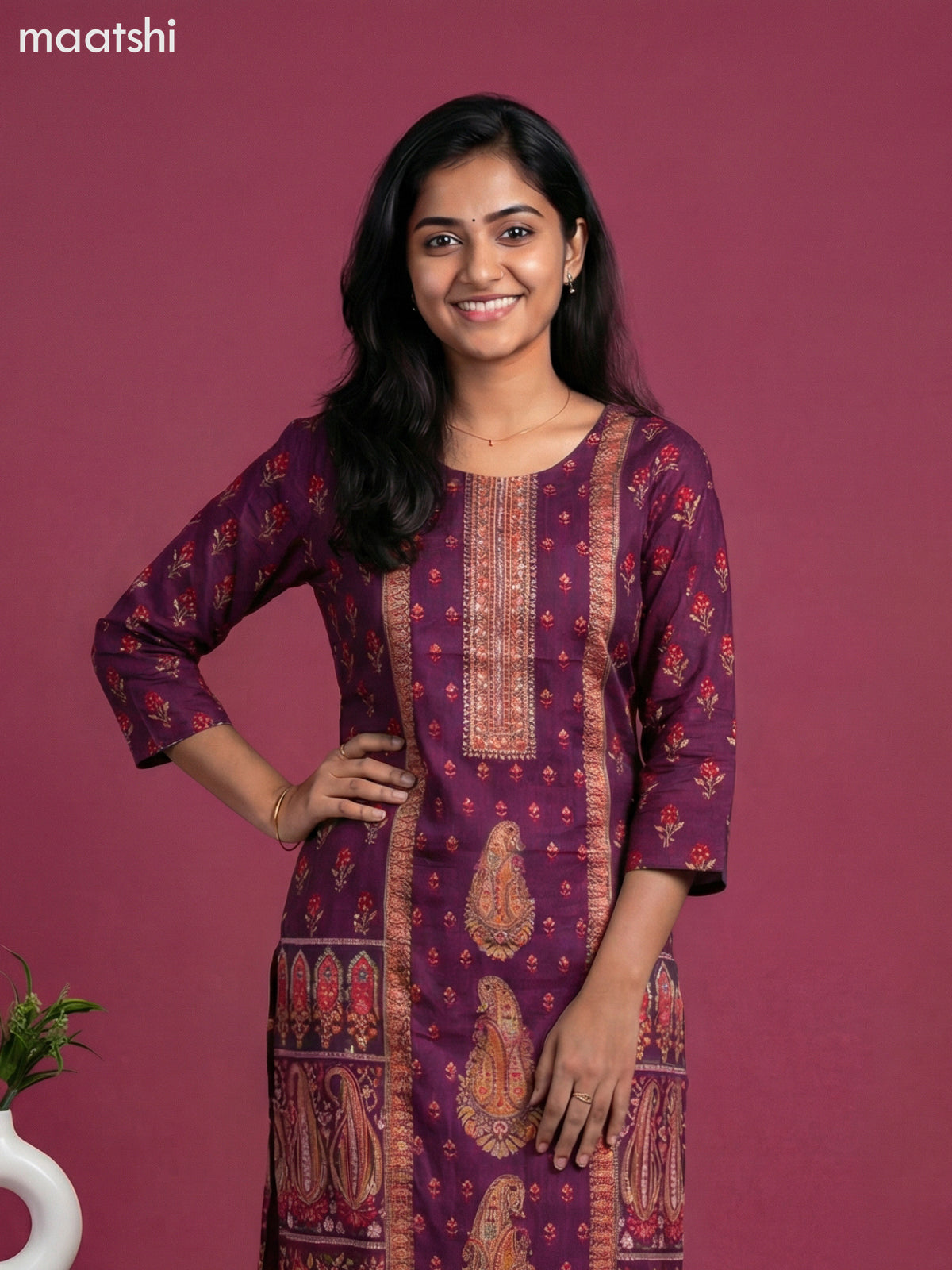 Wine Shade Art Tussar With Banarasi Style Straight Suit