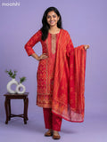 Reddish Pink Art Tussar With Banarasi Style Straight Suit