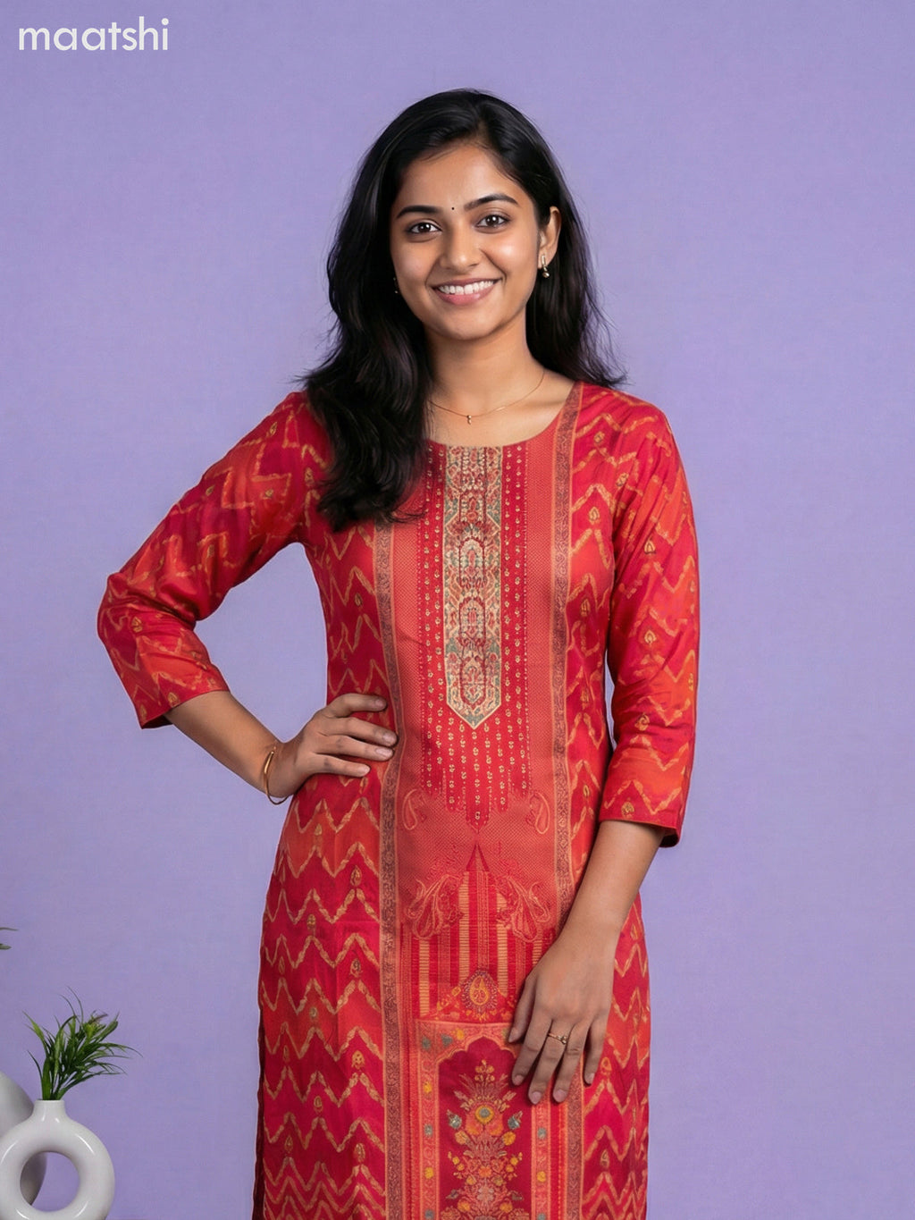 Reddish Pink Art Tussar With Banarasi Style Straight Suit