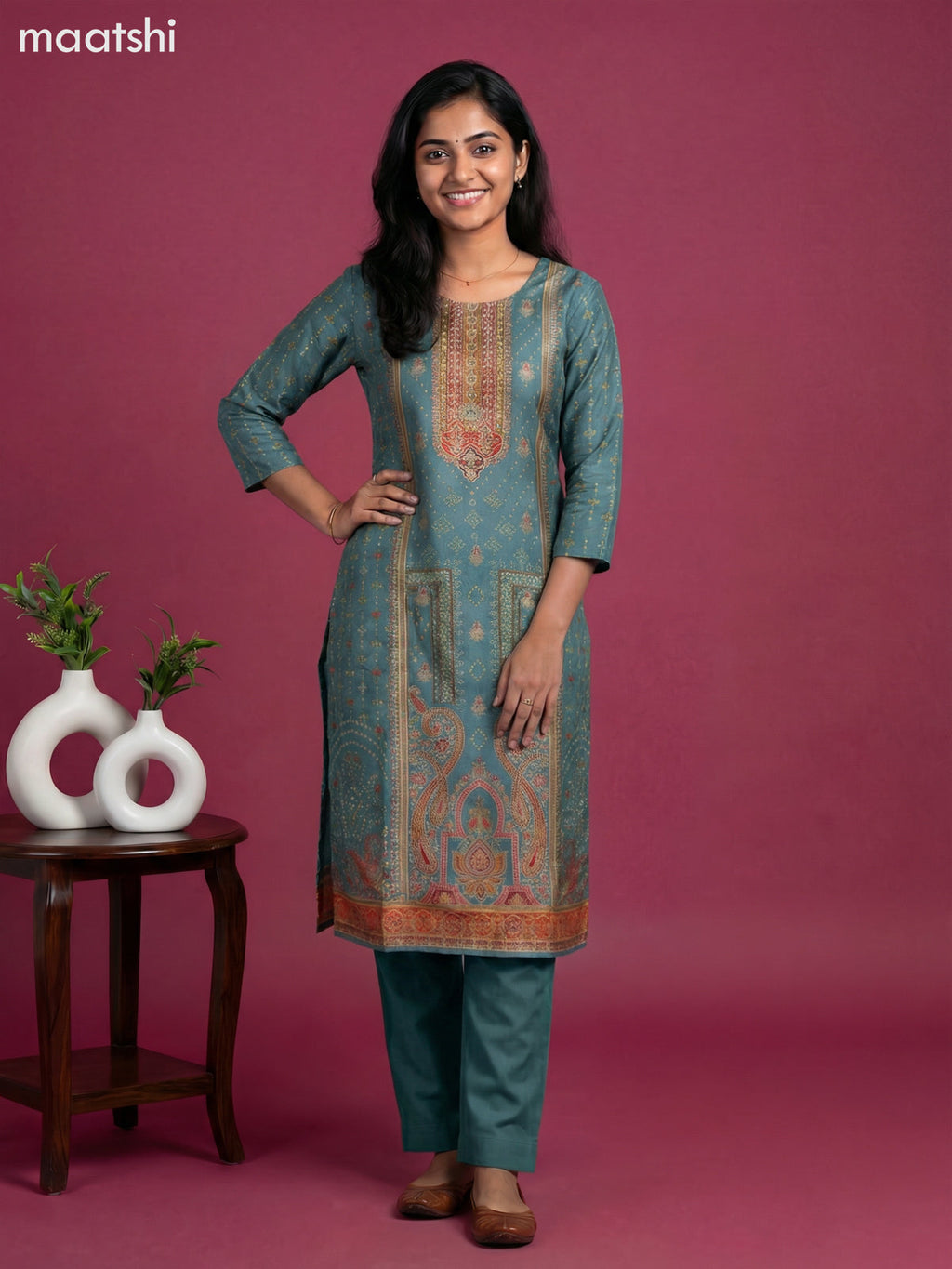 Grey Shade Art Tussar With Banarasi Style Straight Suit