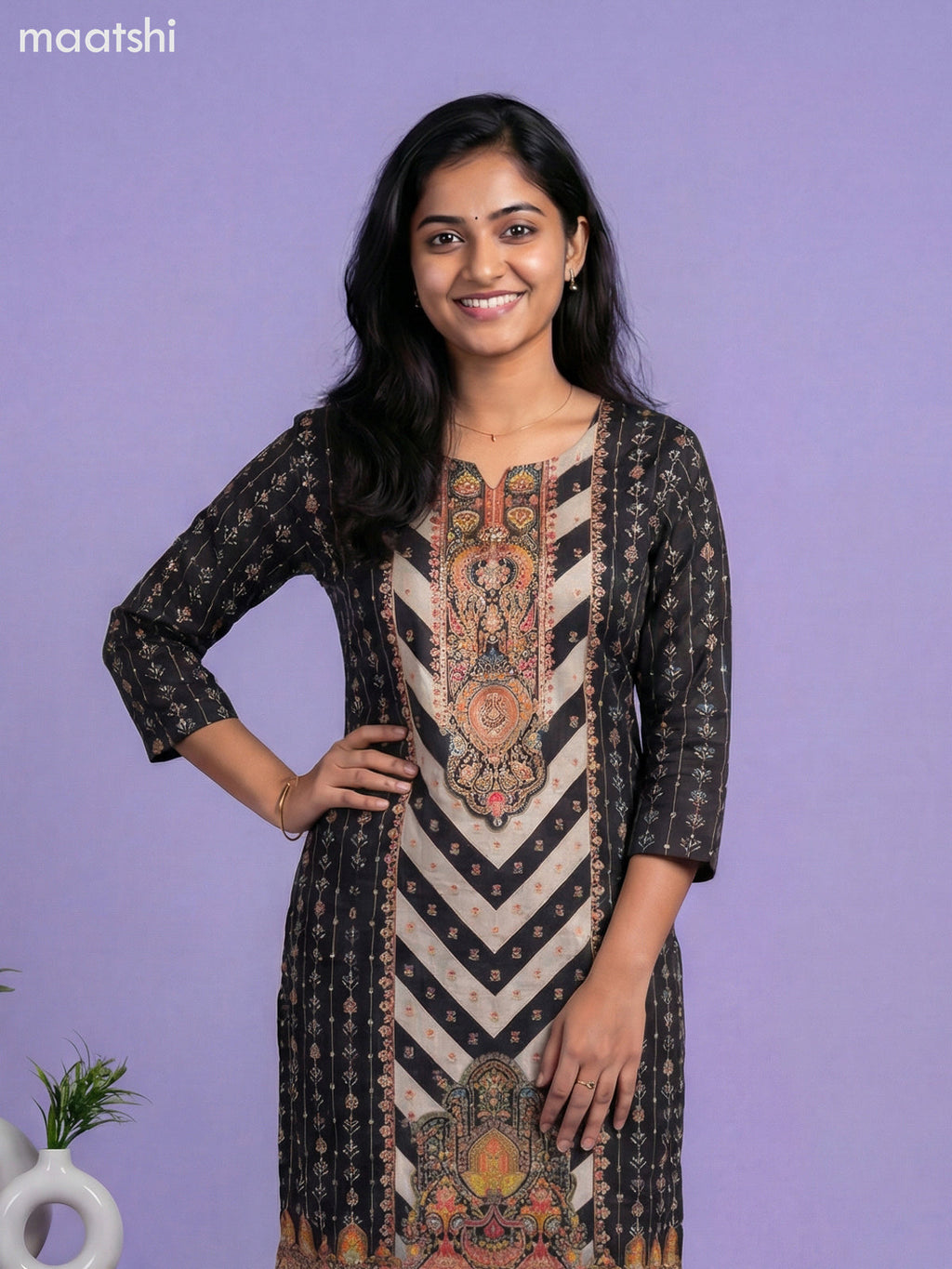 Black Art Tussar With Banarasi Style Straight Suit