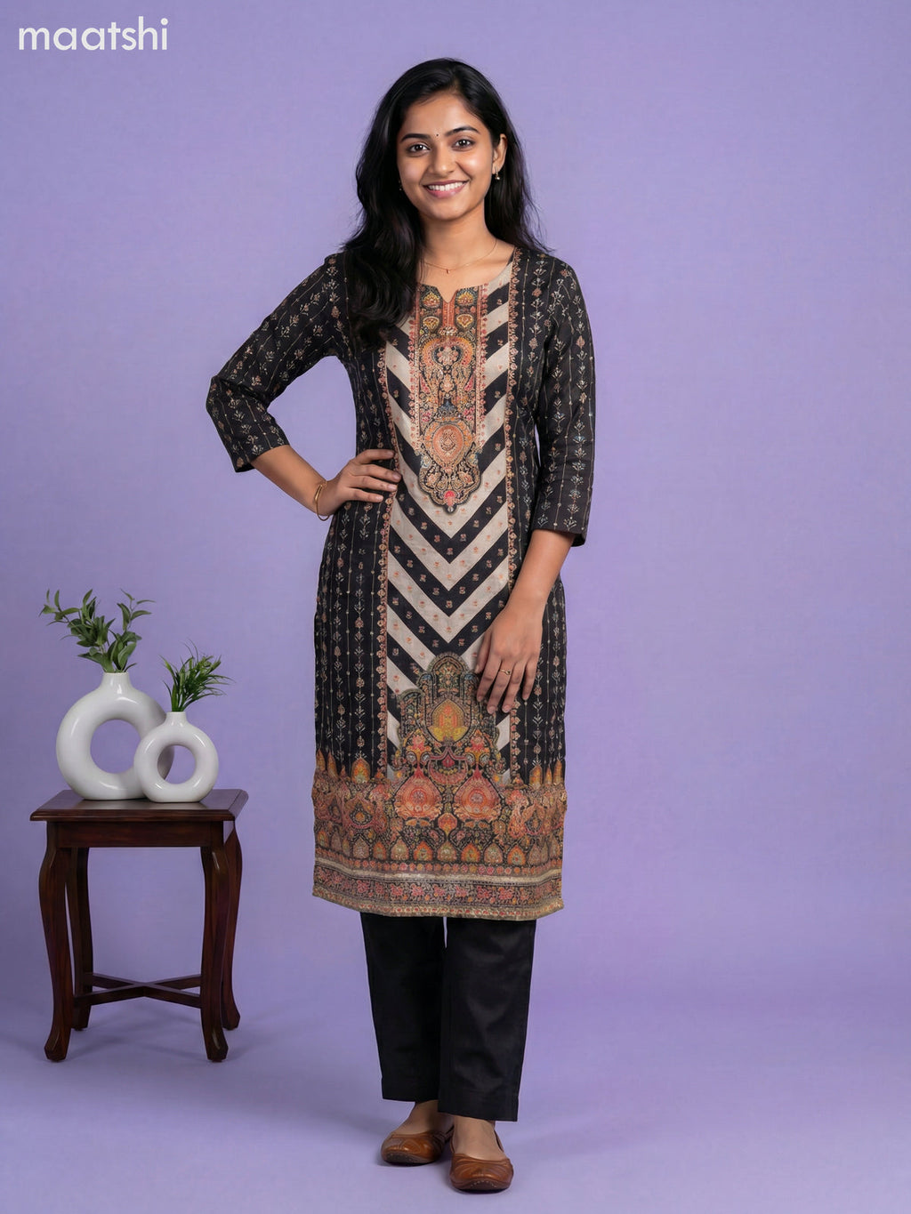 Black Art Tussar With Banarasi Style Straight Suit