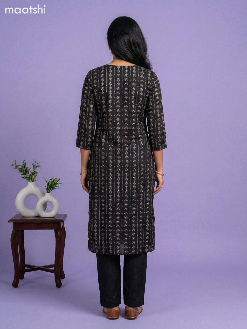 Black Art Tussar With Banarasi Style Straight Suit