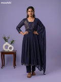 Navy Blue Cotton Embroidery Work Anarkali Suit