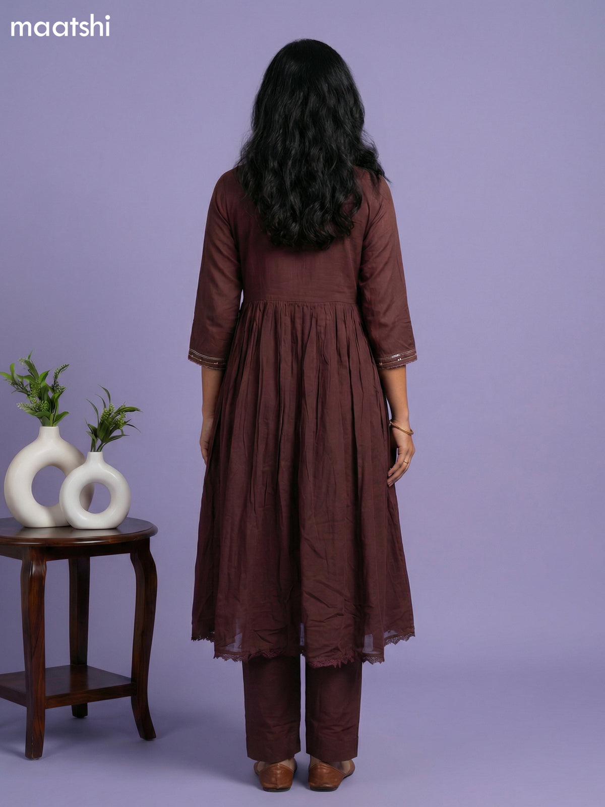 Brown Cotton Embroidery Work Anarkali Suit