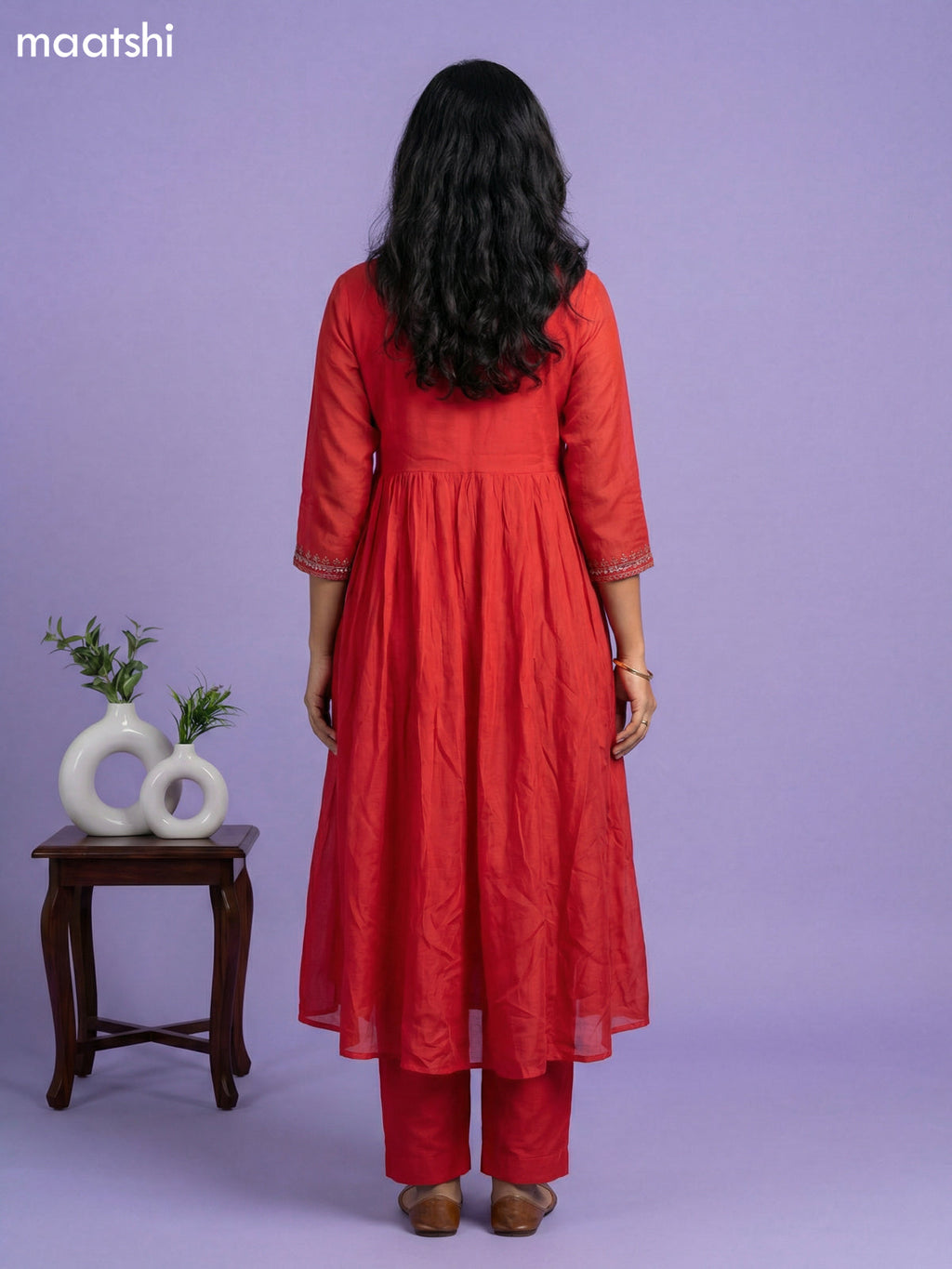 Red Cotton Embroidery Work Anarkali Suit