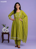 Lime Green Cotton Embroidery Work Anarkali Suit