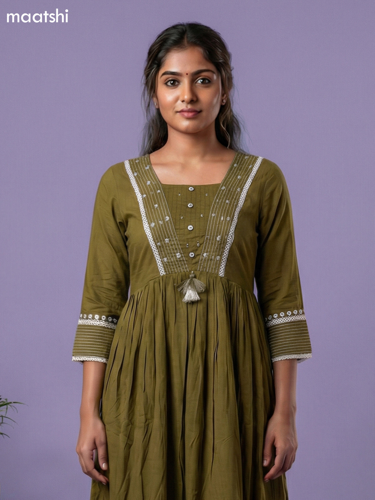 Sap Green Cotton Embroidery Work Anarkali Suit