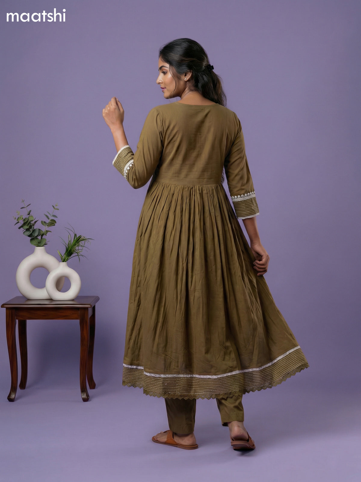 Sap Green Cotton Embroidery Work Anarkali Suit