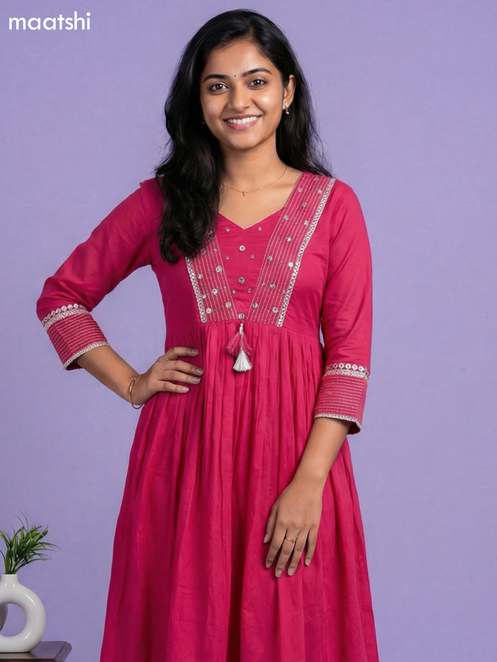 Pink Cotton Embroidery Work Anarkali Suit