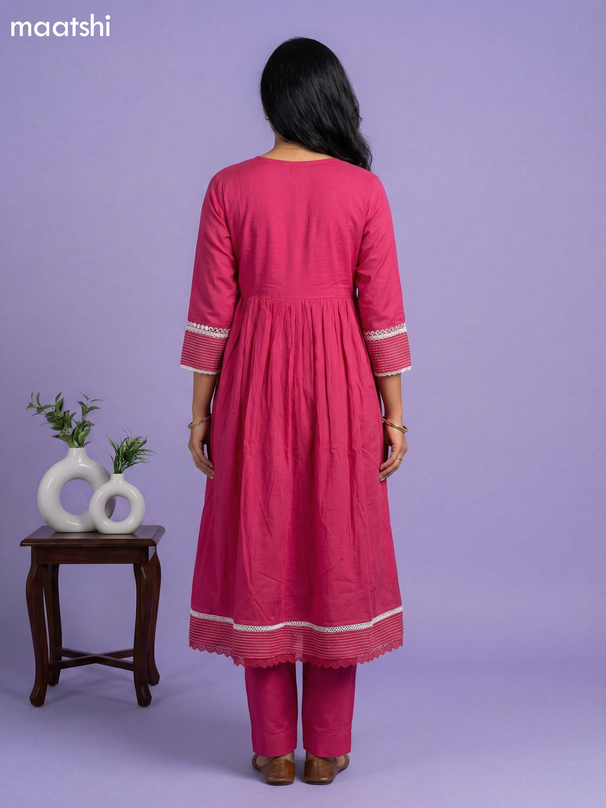 Pink Cotton Embroidery Work Anarkali Suit