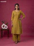 Mustard Cotton Embroidery & Mirror Work Kurti Set