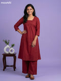 Maroon Cotton Embroidery & Mirror Work Kurti Set