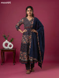 Navy Blue Cotton Kalamkari Printed & Embroidery Work Anarkali Suit