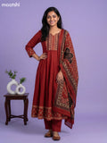Dark Rust Cotton Simple Embroidery Work Anarkali Suit