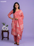 Peach Pink Semi Tussar Printed & Embroidery Work Straight Suit