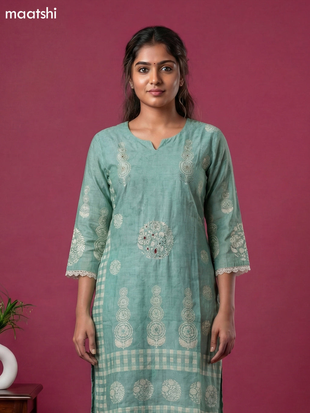 Teal Shade Semi Tussar Printed & Embroidery Work Straight Suit