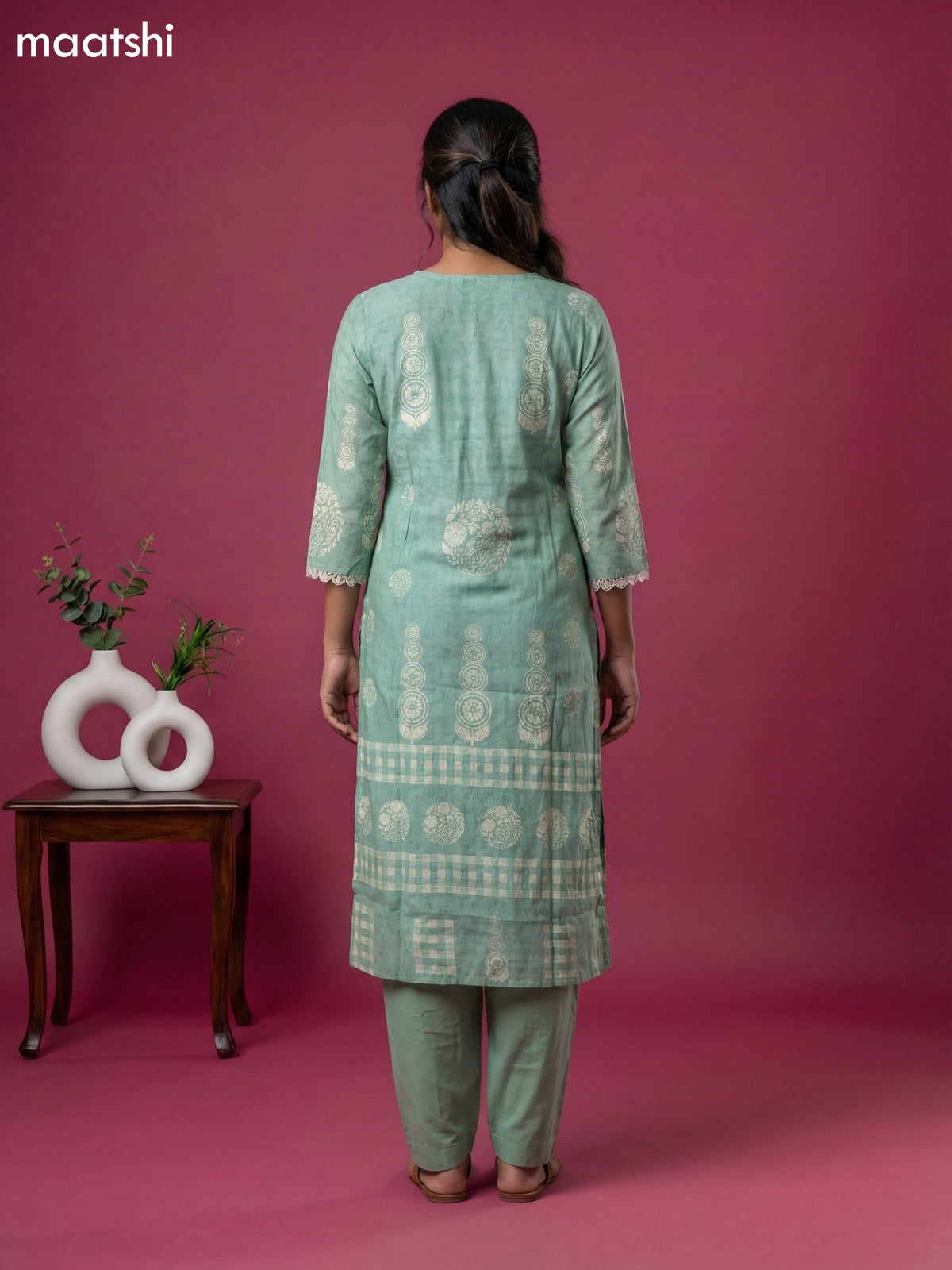 Teal Shade Semi Tussar Printed & Embroidery Work Straight Suit