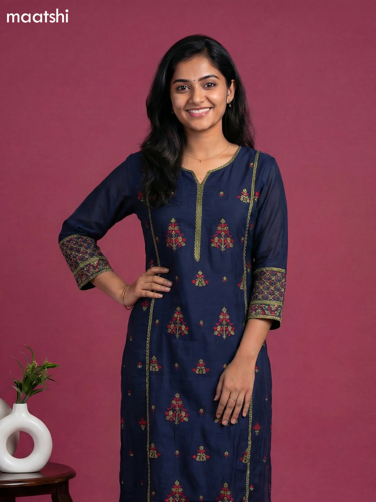Peacock Green Cotton Simple Embroidery Work Straight Suit