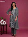 Grey Cotton Embroidery Work Straight Suit