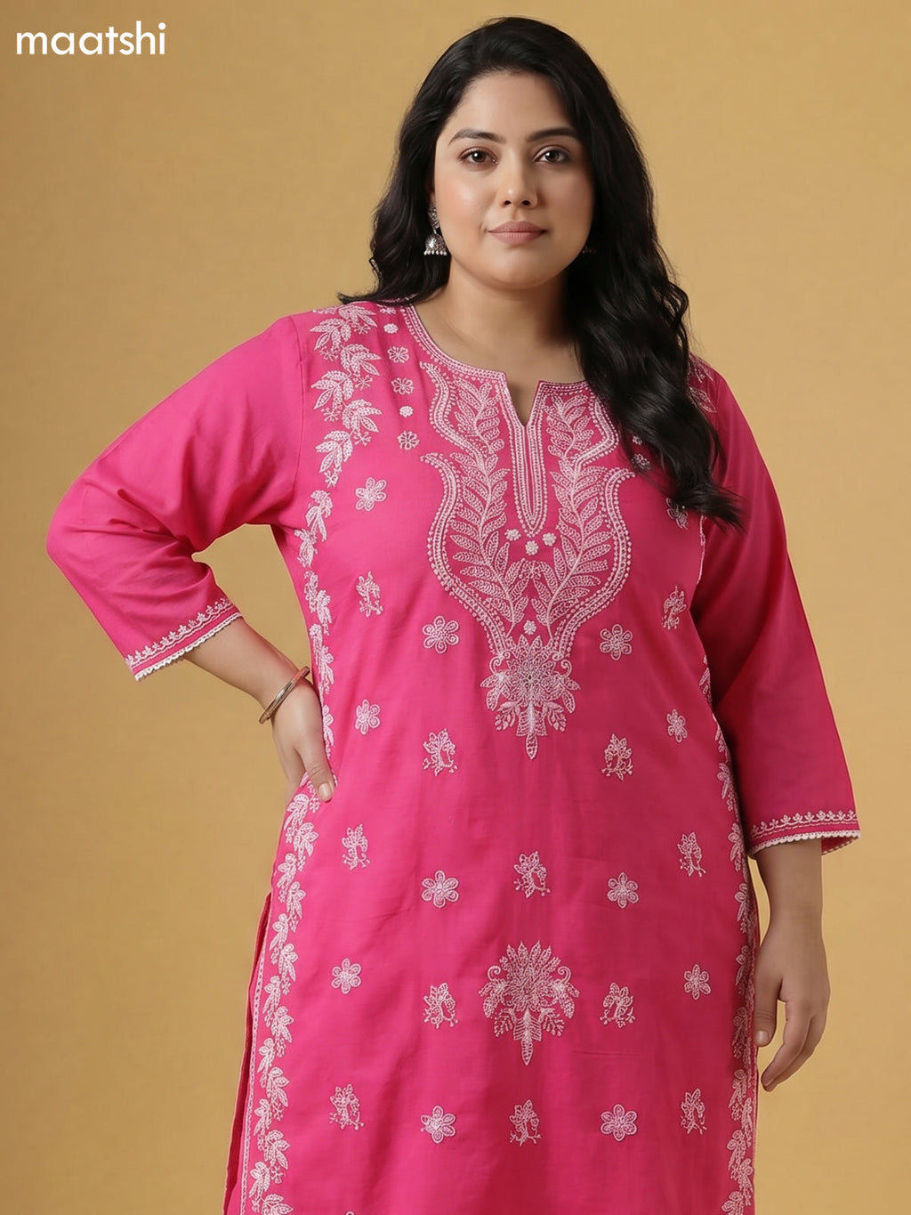 Pink Cotton Chikankari Embroidery Work Straight Suit