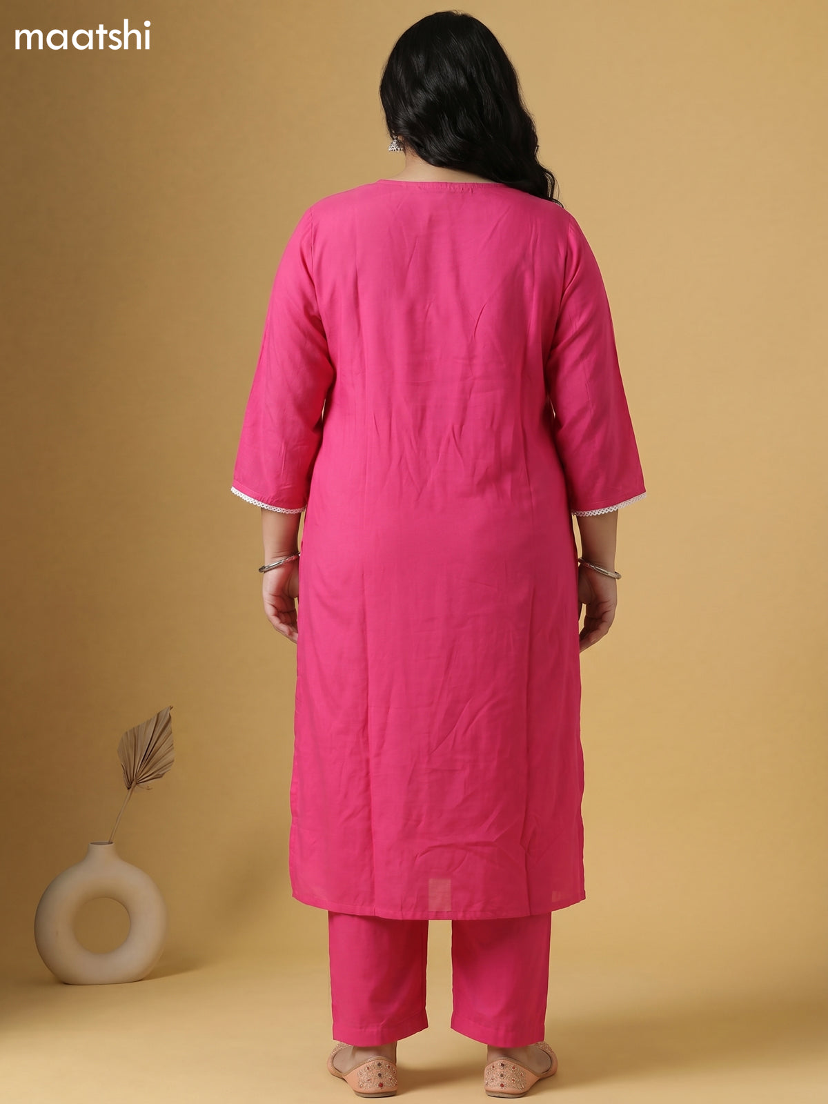 Pink Cotton Chikankari Embroidery Work Straight Suit