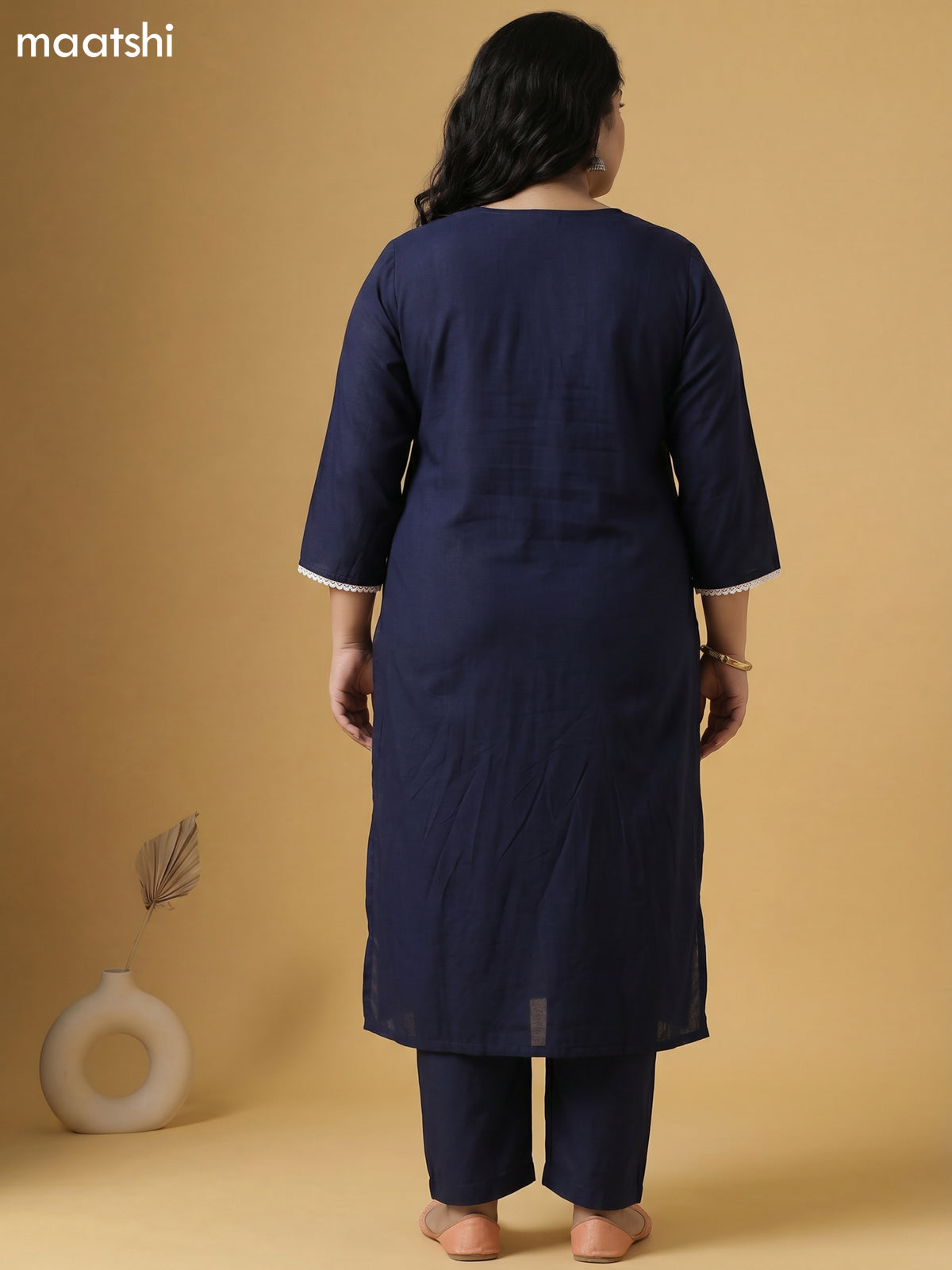 Dark Peacock Blue Cotton Chikankari Embroidery Work Straight Suit