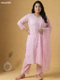Baby Pink Cotton Chikankari Embroidery Work Straight Suit