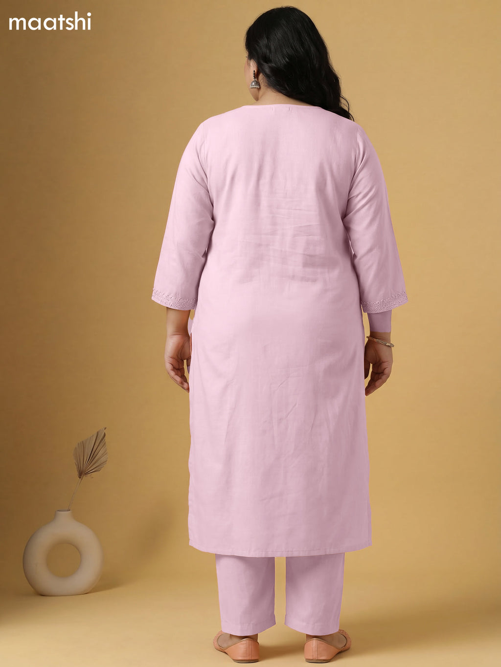 Baby Pink Cotton Chikankari Embroidery Work Straight Suit