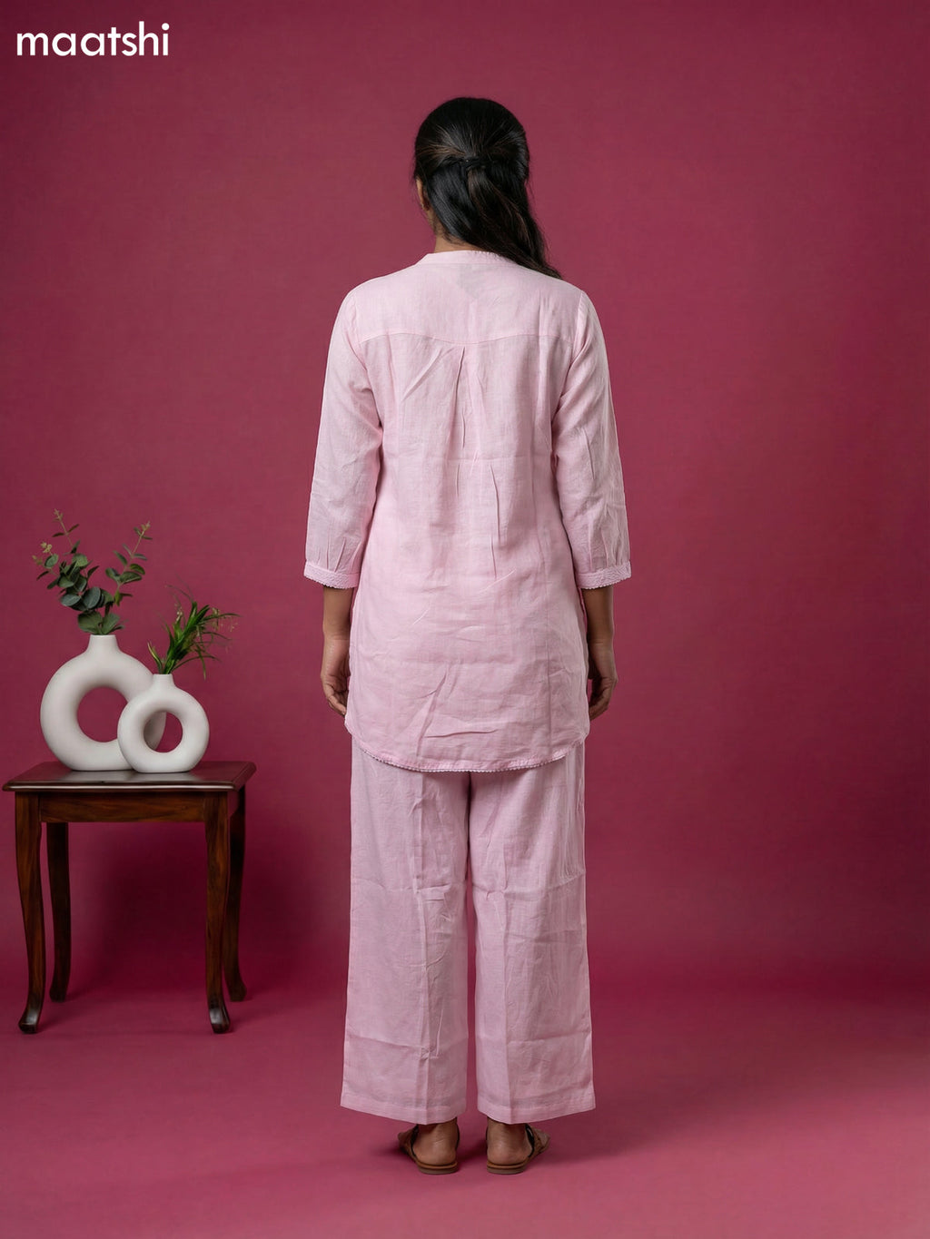 Baby Pink Cotton Embroidery Work Short Co-Ord Set