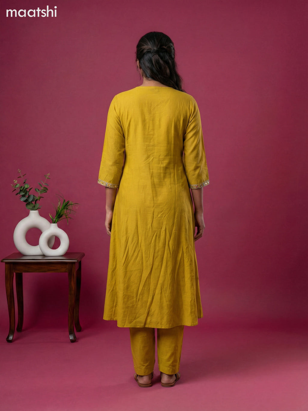 Mustard Yellow Mul Chanderi Embroidery Work Anarkali Suit